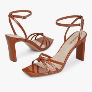 Modatope Womens Square Open Toe Chunky High Heels Ankle Strap Sandals - NIB